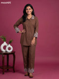 Brown Cotton Embroidery Work Short Co-Ord Set