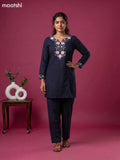Dark Blue Cotton Embroidery Work Short Co-Ord Set