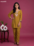 Dark Yellow Cotton Embroidery Work Short Co-Ord Set