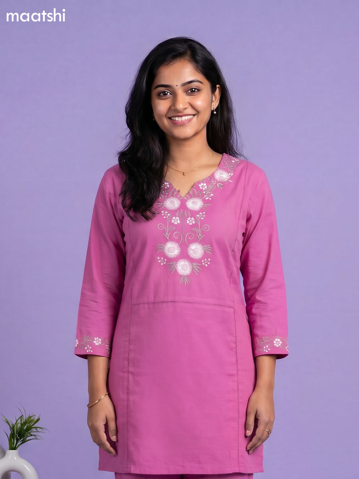 Lotus Pink Cotton Embroidery Work Short Co-Ord Set