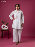 White Cotton Embroidery Work Short Co-Ord Set