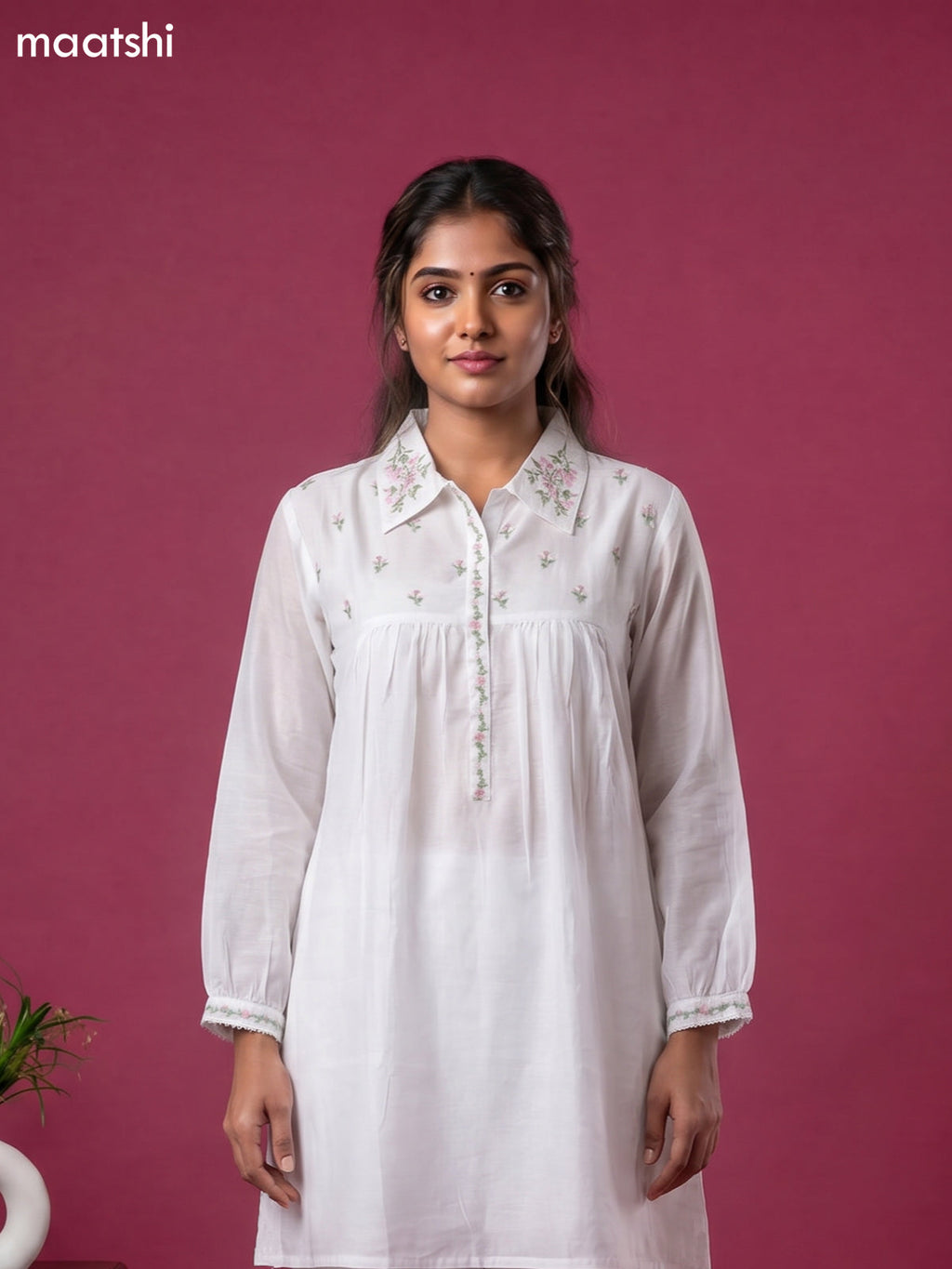 White Cotton Embroidery Work Short Co-Ord Set