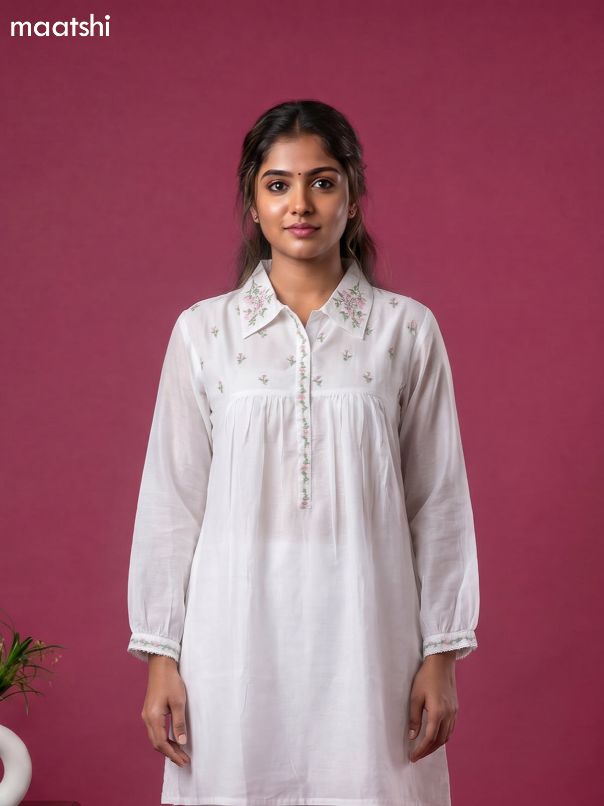 White Cotton Embroidery Work Short Co-Ord Set