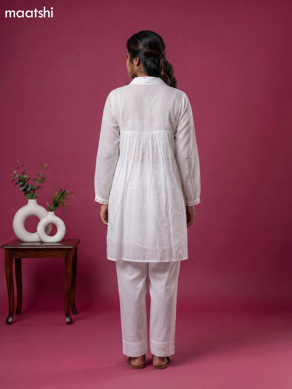 White Cotton Embroidery Work Short Co-Ord Set