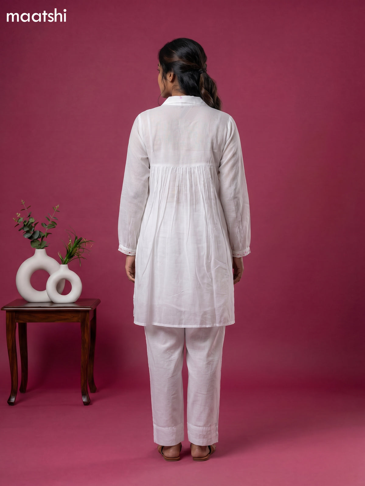 White Cotton Embroidery Work Short Co-Ord Set