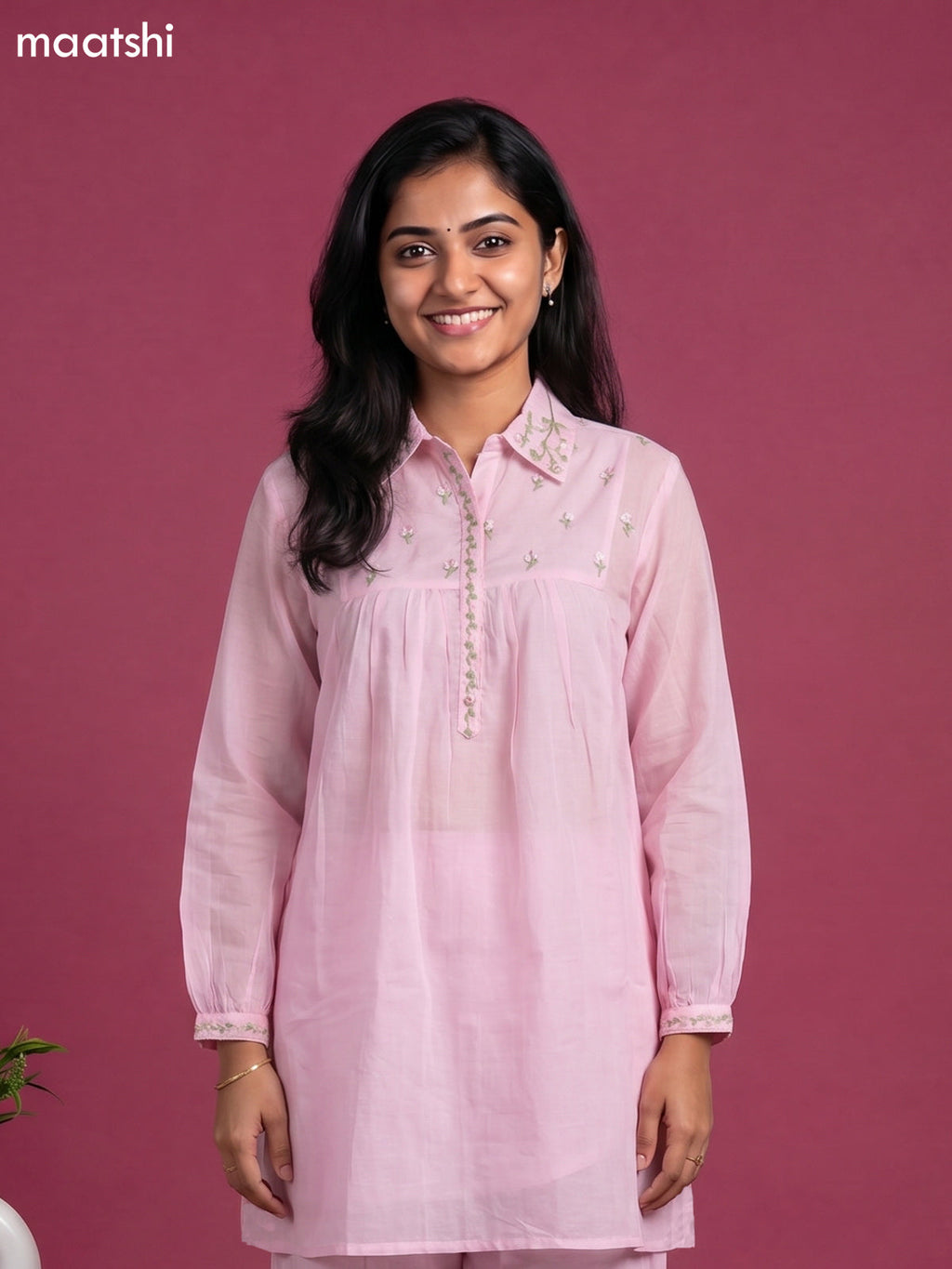 Baby Pink Cotton Embroidery Work Short Co-Ord Set