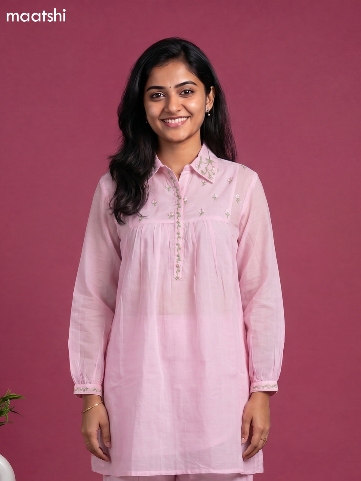 Baby Pink Cotton Embroidery Work Short Co-Ord Set