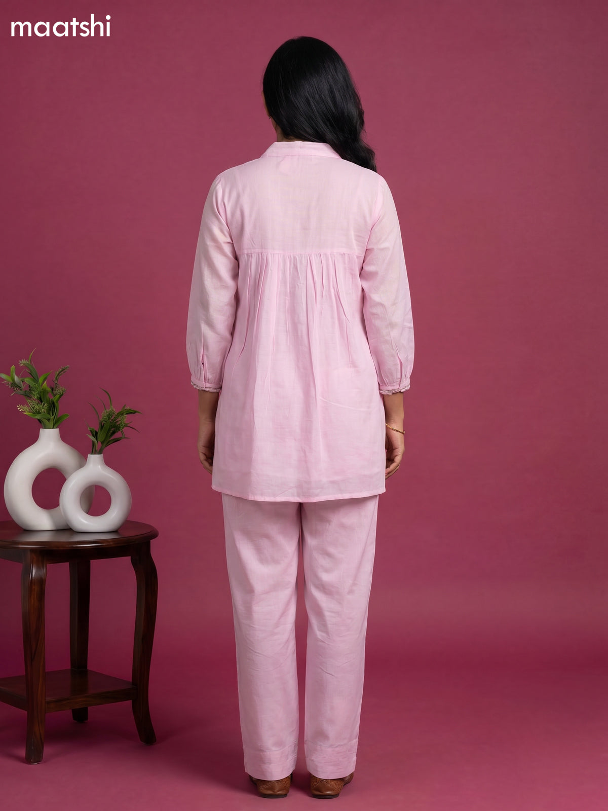 Baby Pink Cotton Embroidery Work Short Co-Ord Set