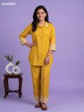Mustard Yellow Cotton Embroidery Work Short Co-Ord Set