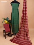 Green and Maroon Pure Tussar Dress Material With Allover Mirror & Kantha Stitch Work
