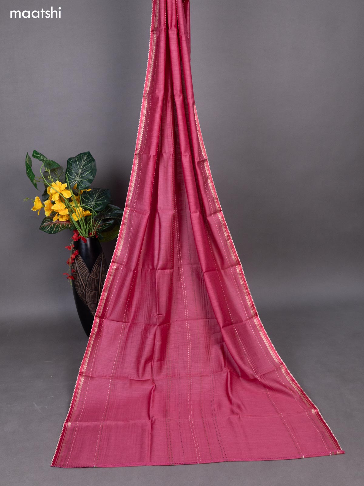 Cream and Pink Pure Tussar Dress Material With Allover Kalamkari Prints