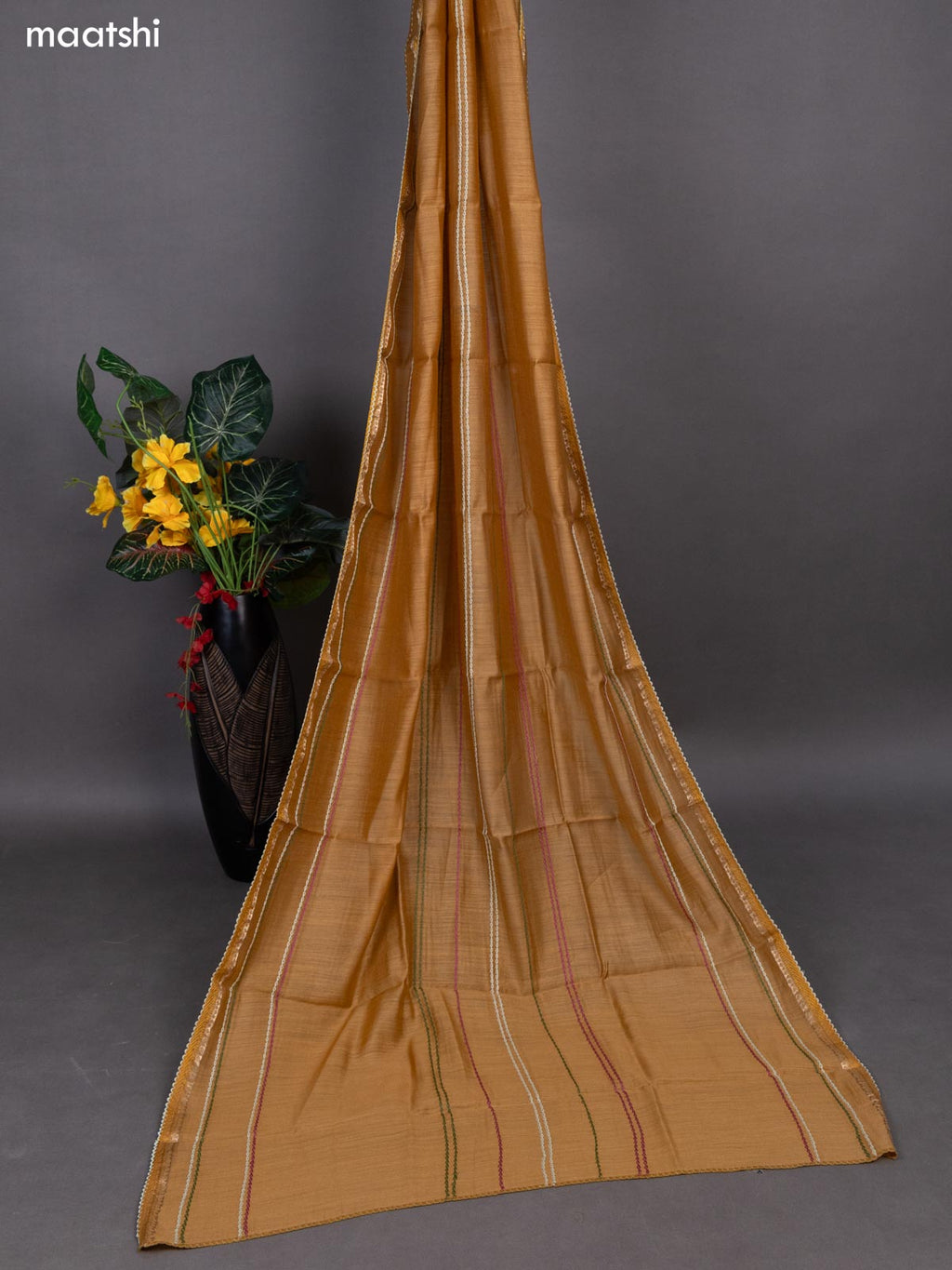 Pista Green and Sandal Pure Tussar Dress Material With Allover Kalamkari Prints