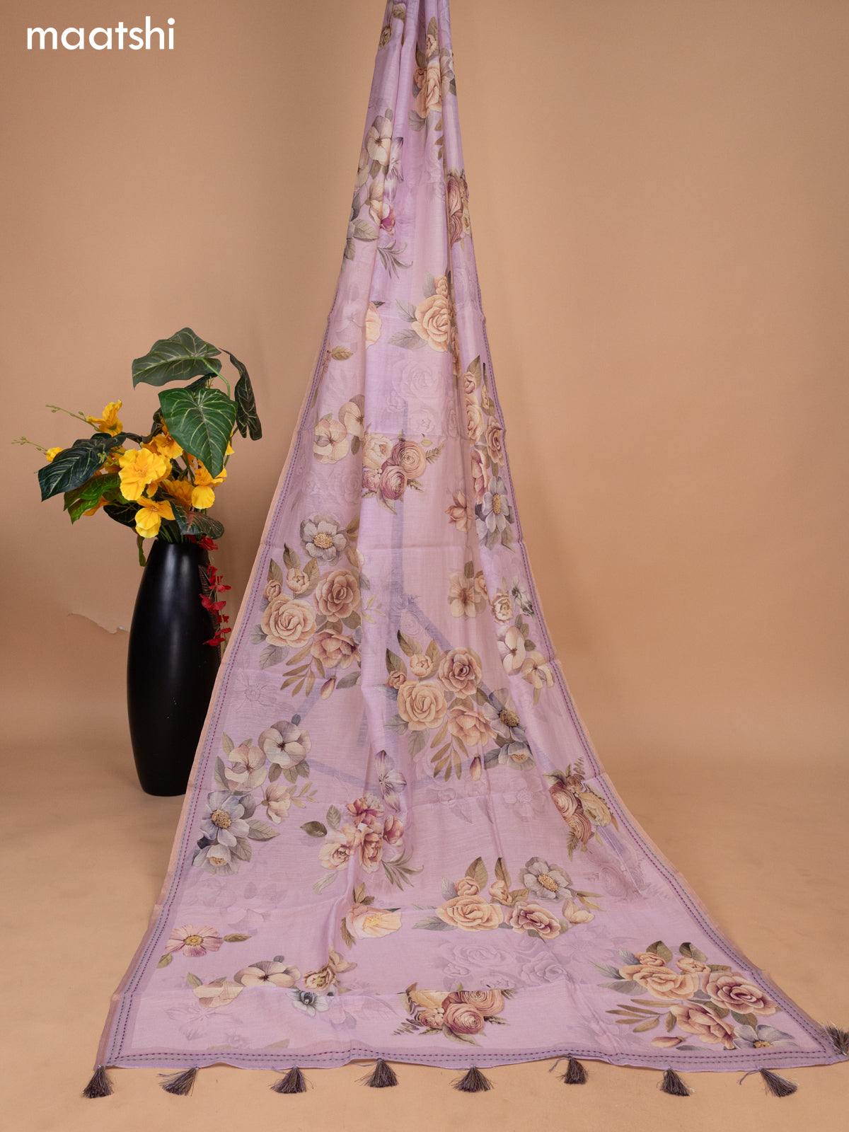 Pastel Pink Shade Chanderi Dress Material With Allover Thread Weaves & Floral Prints