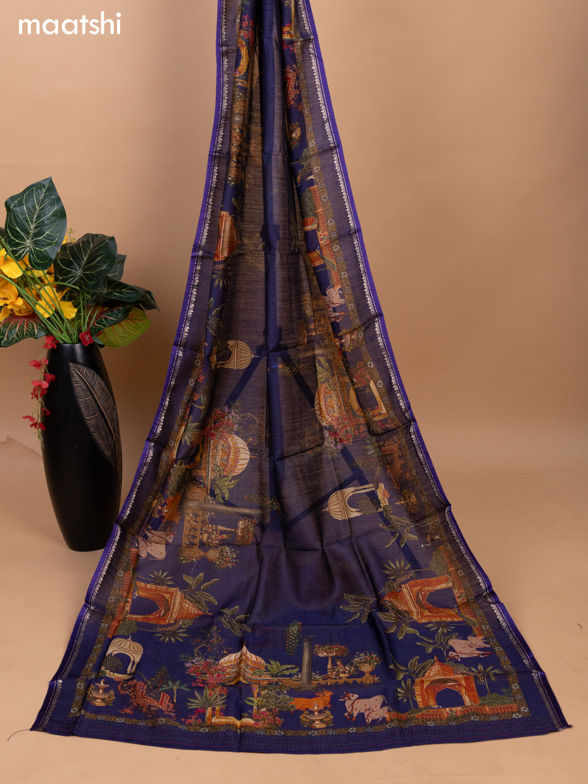 Violet Pure Tussar Dress Material With Allover Sequin & Kantha Stitch Work