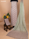 Beige and Pastel Green Linen Cotton Dress Material With Embroidery Buttas & Kantha Stitch Work
