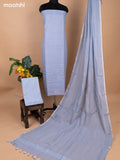 Greyish Blue Linen Cotton Dress Material With Embroidery Buttas & Kantha Stitch Work