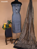 Grey and Black Pure Tussar Dress Material With Allover Thread Weaves