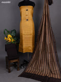 Mustard Yellow and Deep Brown Pure Tussar Dress Material With Allover Thread Weaves