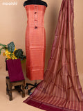 Peach Shade and Maroon Pure Tussar Dress Material With Allover Thread Weaves