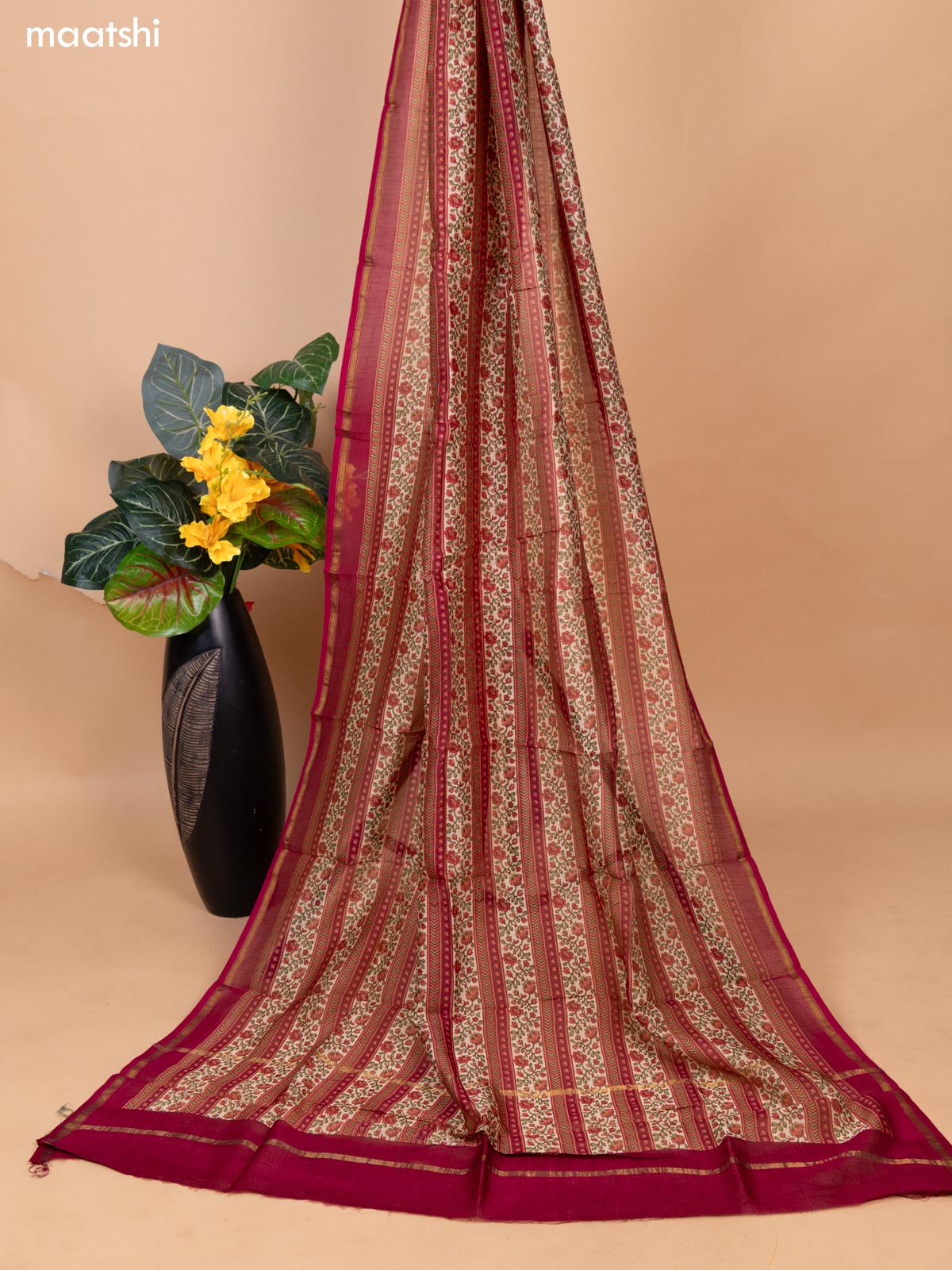 Pink and Maroon Chanderi Dress Material With Allover Prints