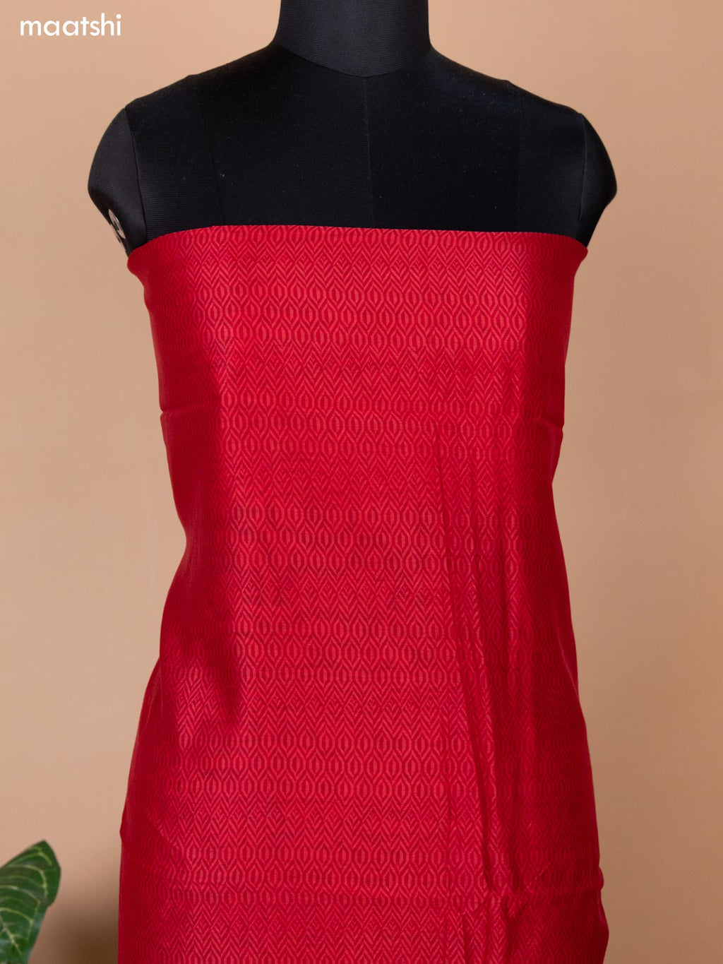 Kumkum Red and Black Chanderi Dress Material With Allover Prints