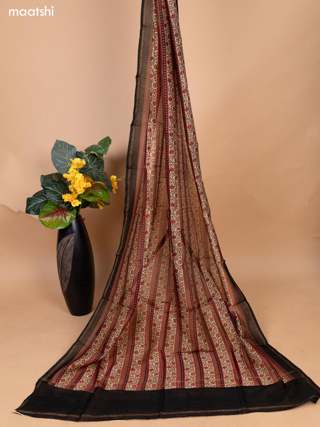 Kumkum Red and Black Chanderi Dress Material With Allover Prints