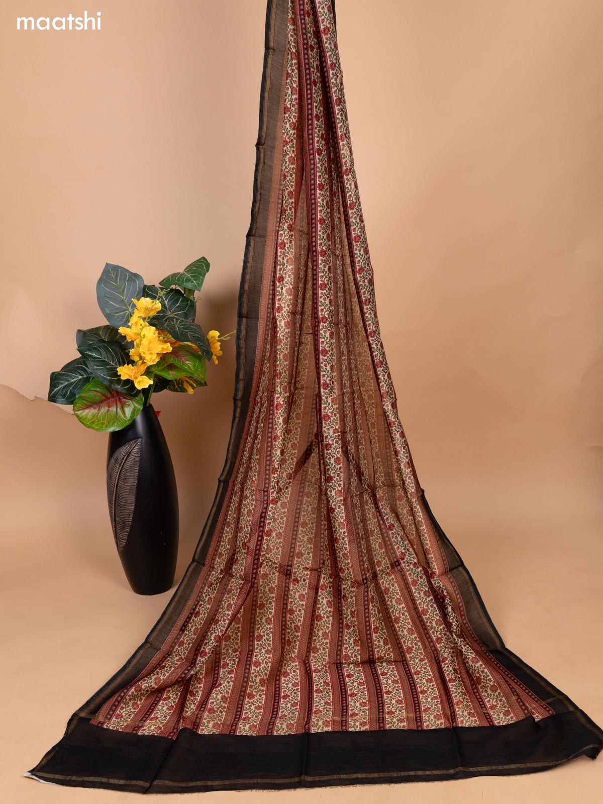 Kumkum Red and Black Chanderi Dress Material With Allover Prints