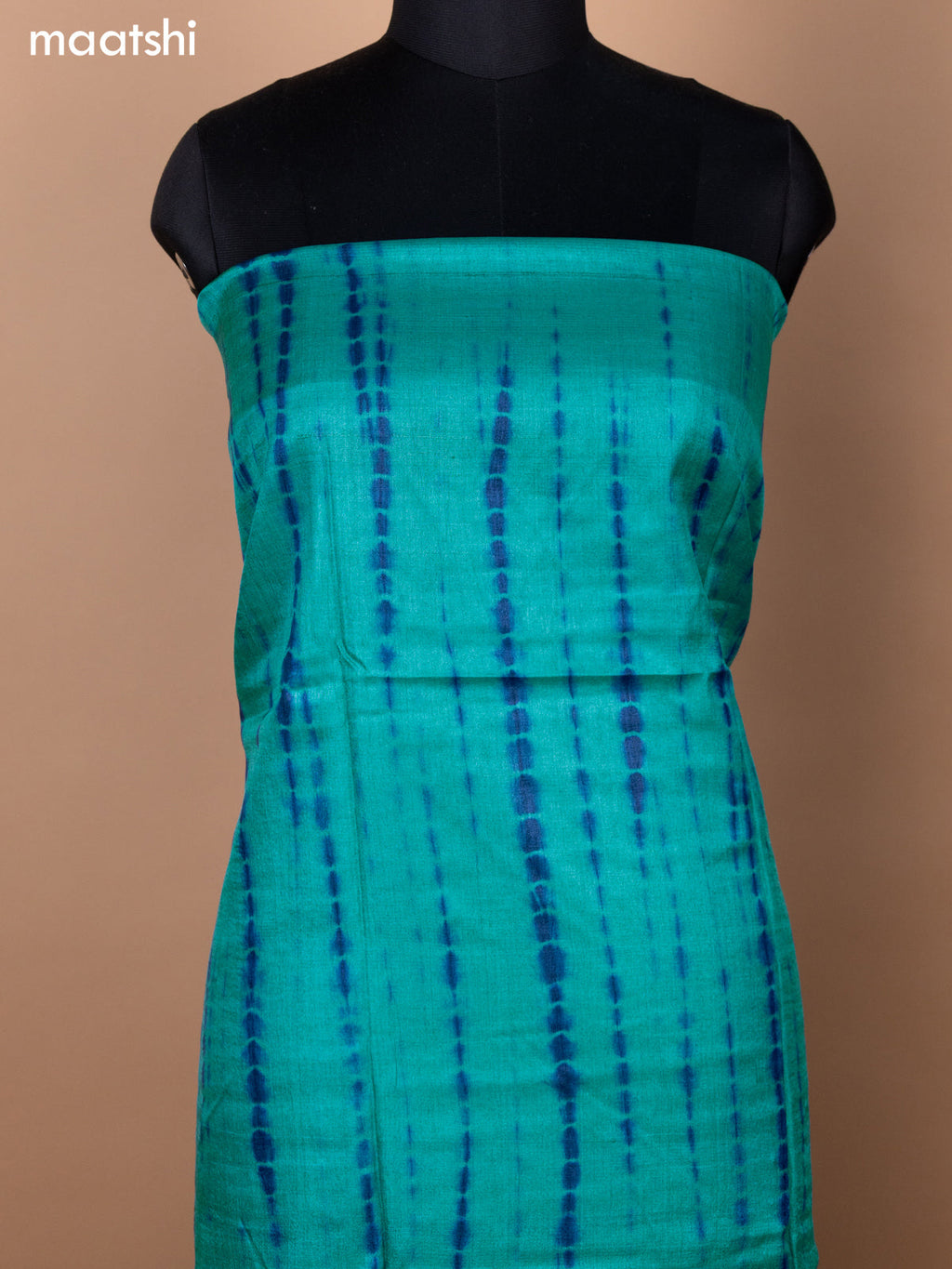 Teal Blue and Peacock Blue Pure Tussar Dress Material With Allover Tei & Dye Prints