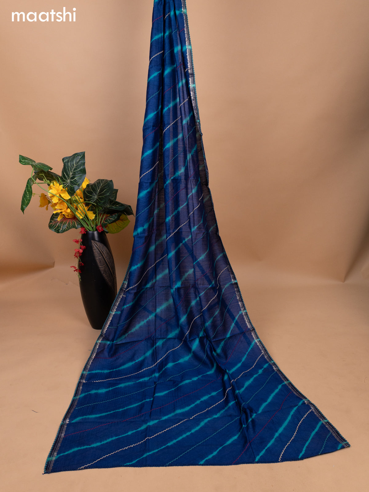 Teal Blue and Peacock Blue Pure Tussar Dress Material With Allover Tei & Dye Prints