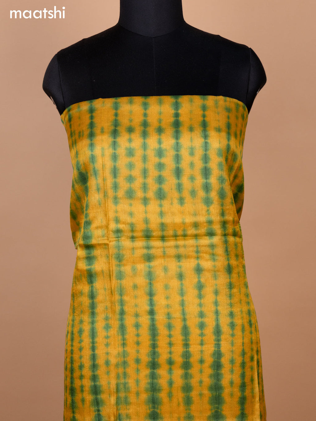 Mustard Yellow and Sap Green Pure Tussar Dress Material With Allover Tei & Dye Prints