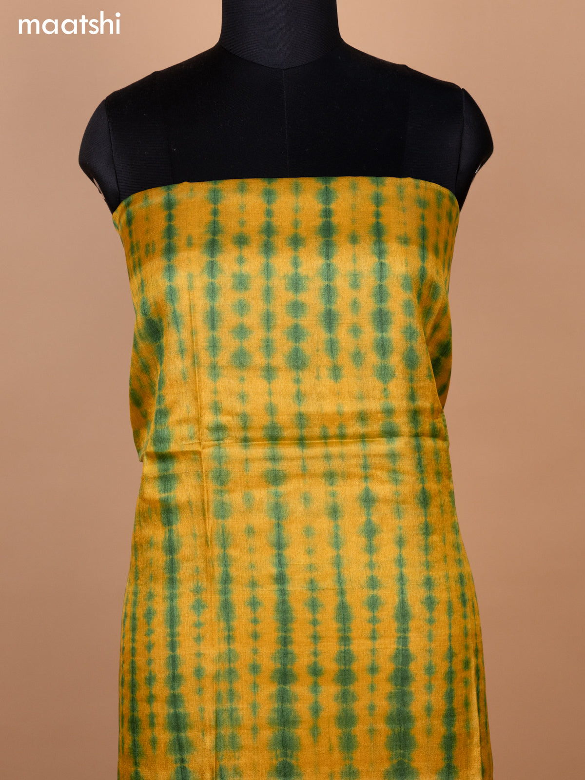 Mustard Yellow and Sap Green Pure Tussar Dress Material With Allover Tei & Dye Prints