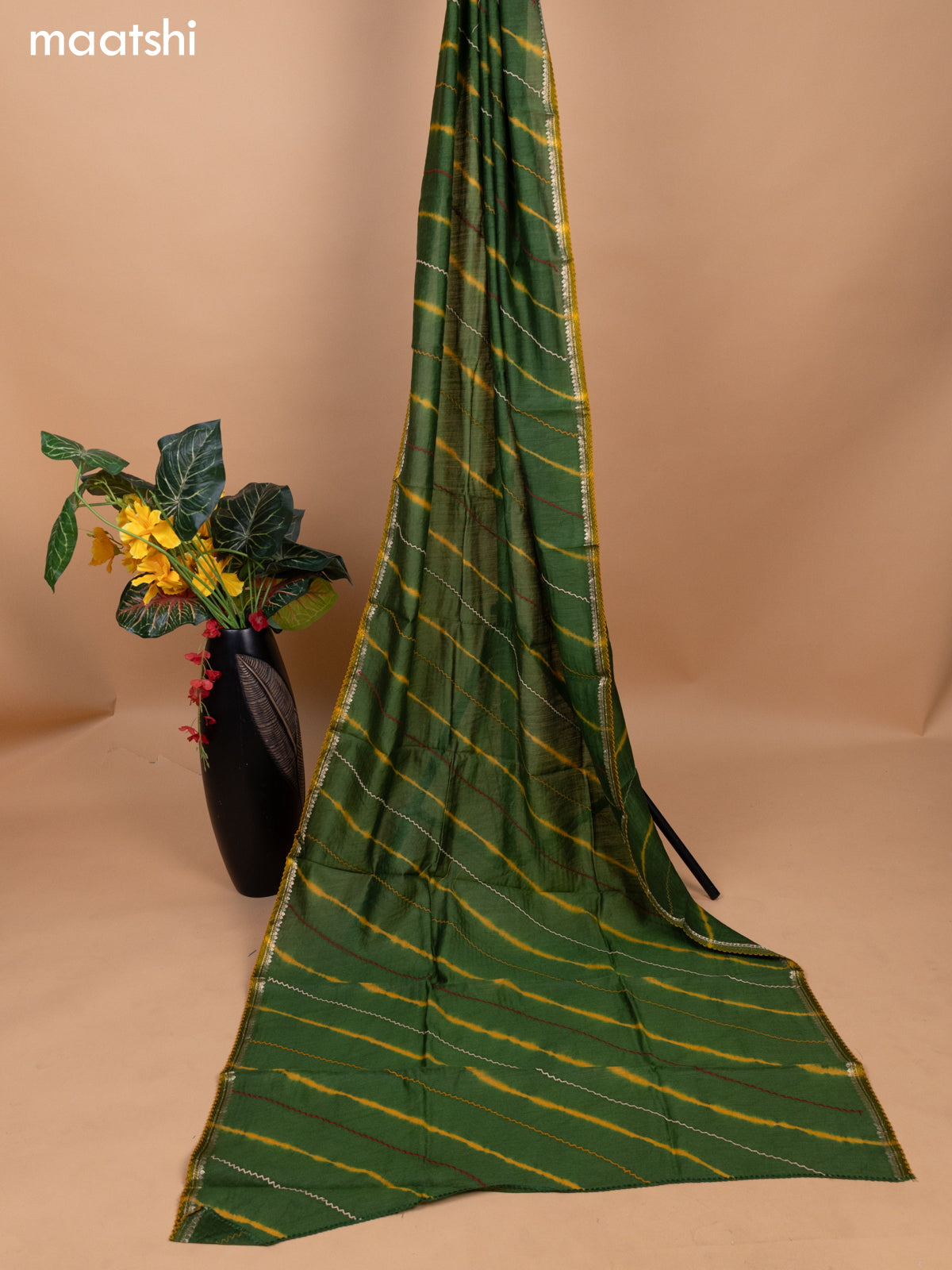 Mustard Yellow and Sap Green Pure Tussar Dress Material With Allover Tei & Dye Prints