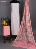 Beige and Peach Pink Linen Cotton Dress Material With Kantha Stitch Work