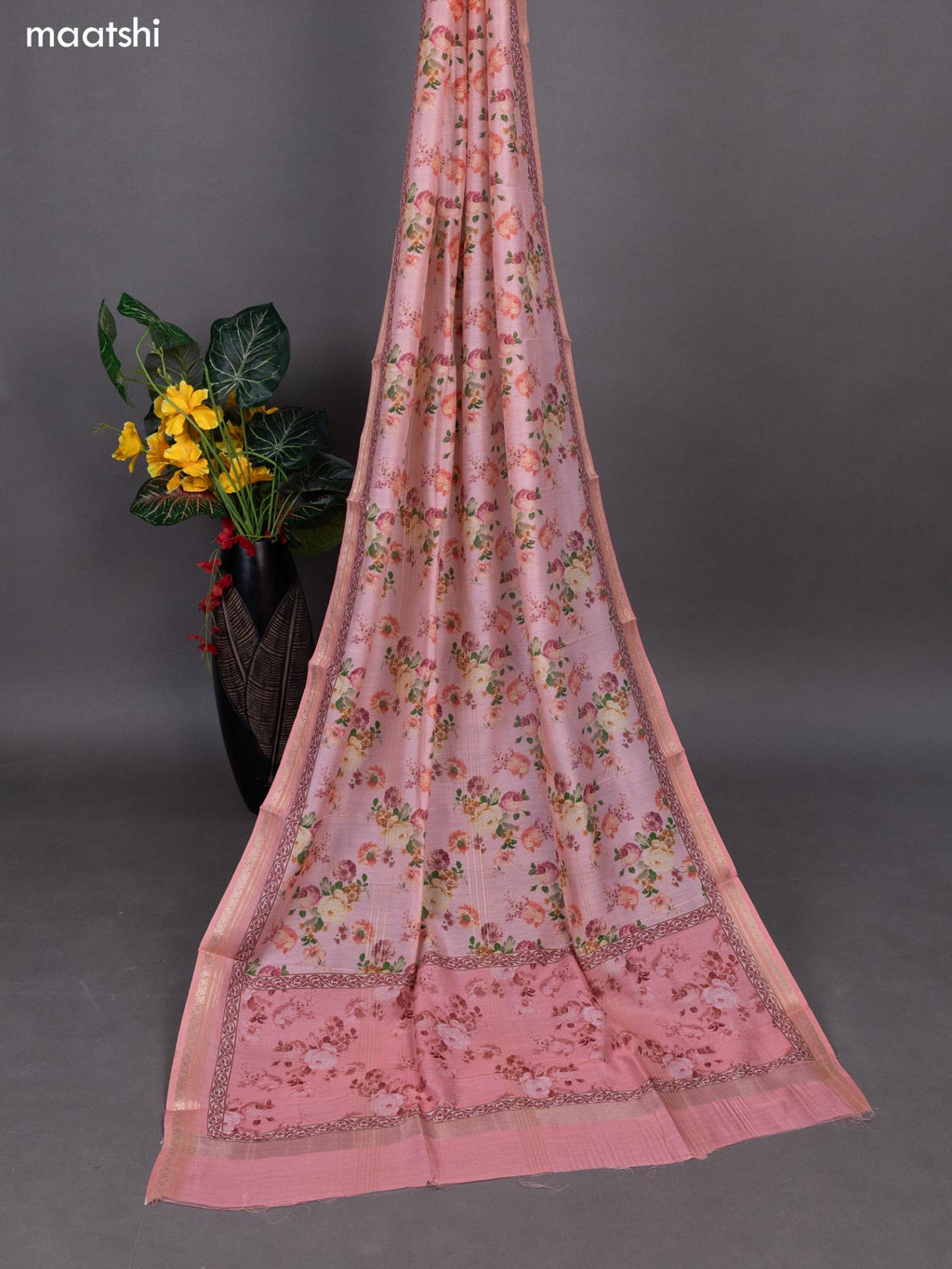 Beige and Peach Pink Linen Cotton Dress Material With Kantha Stitch Work