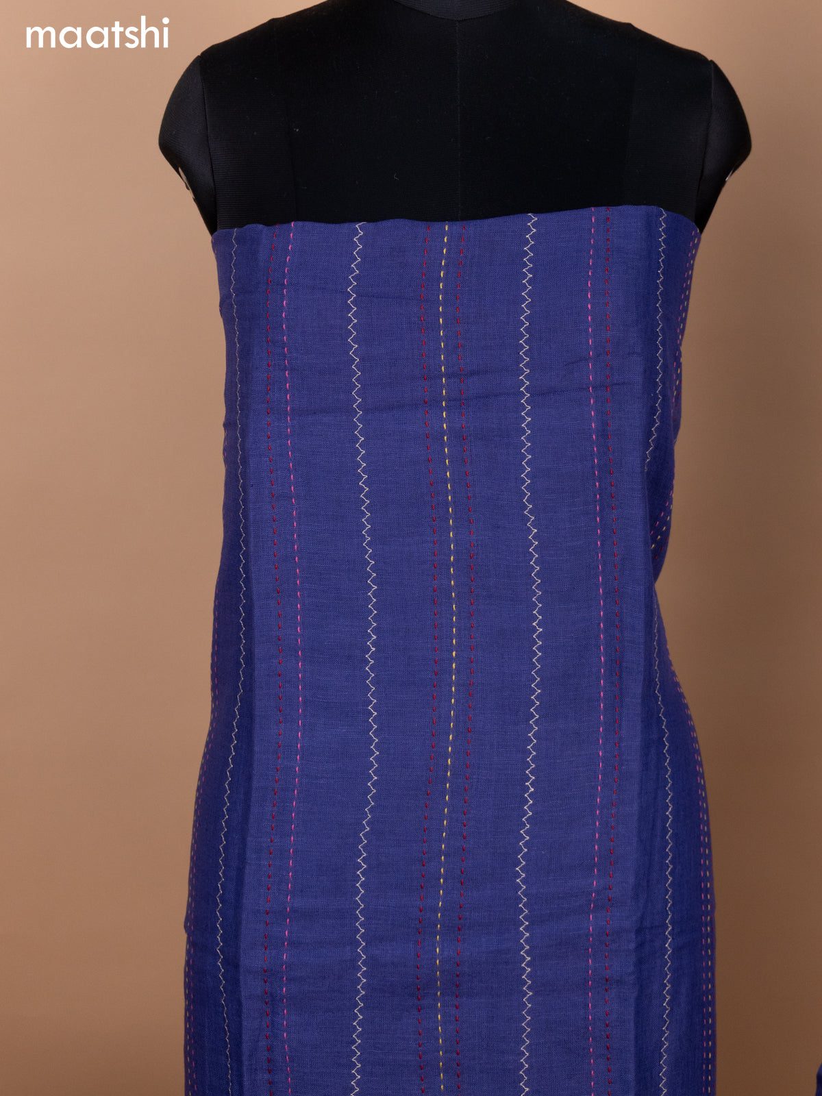 Violet Shade Linen Cotton Dress Material With Kantha Stitch Work