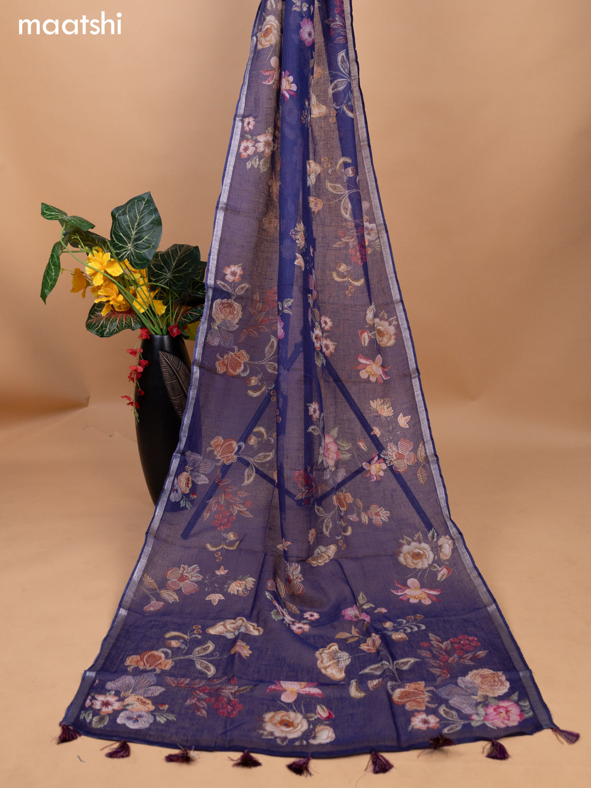 Violet Shade Linen Cotton Dress Material With Kantha Stitch Work