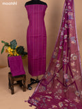 Purple Linen Cotton Dress Material With Kantha Stitch Work