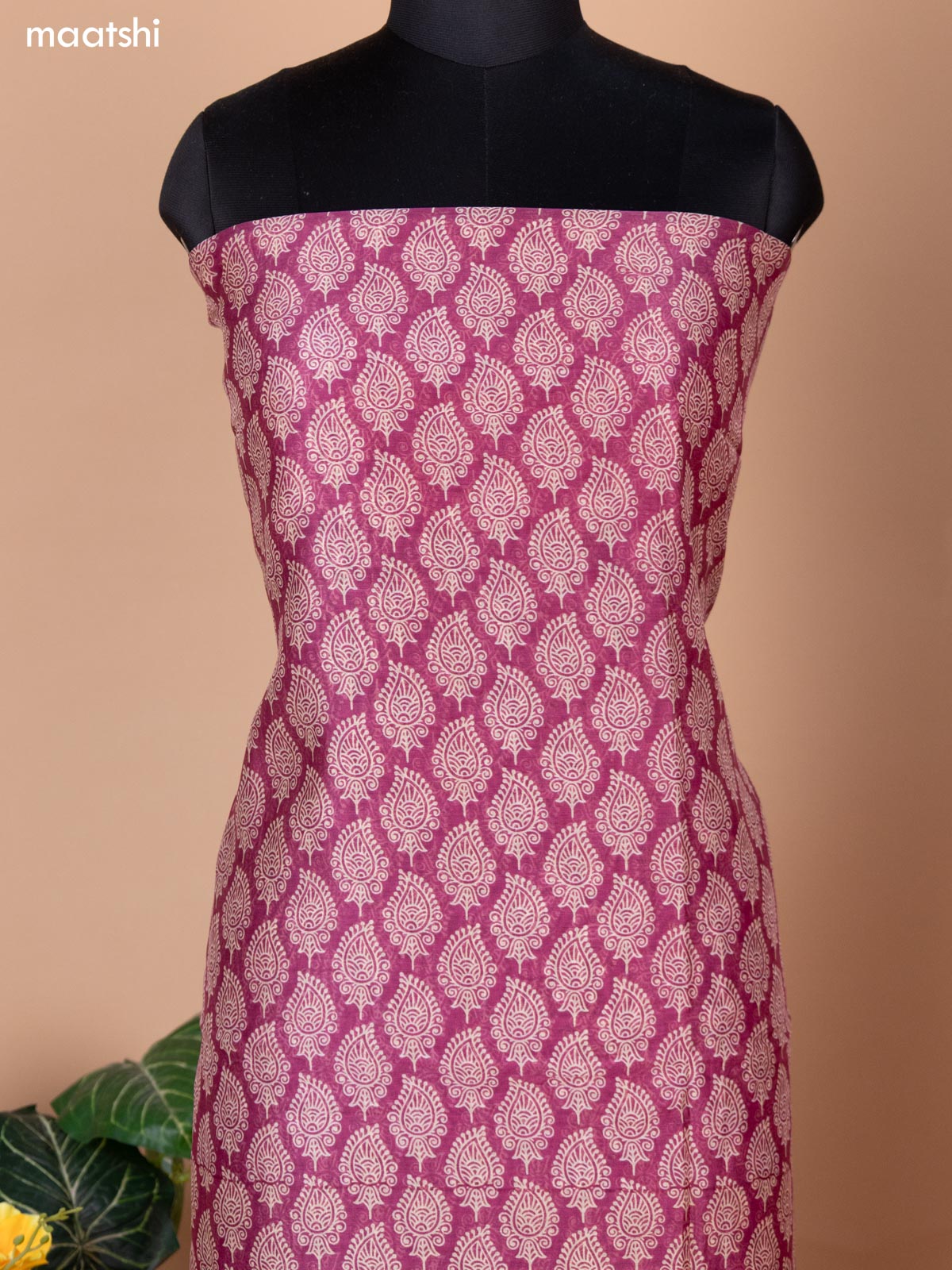 Magenta Pink Shade Chanderi Dress Material With Allover Butta Prints & Kantha Stich Work