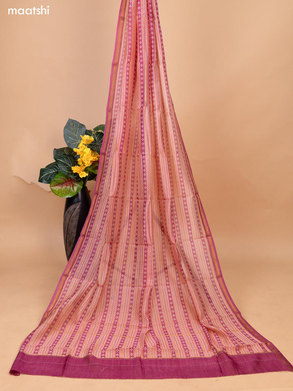 Magenta Pink Shade Chanderi Dress Material With Allover Butta Prints & Kantha Stich Work