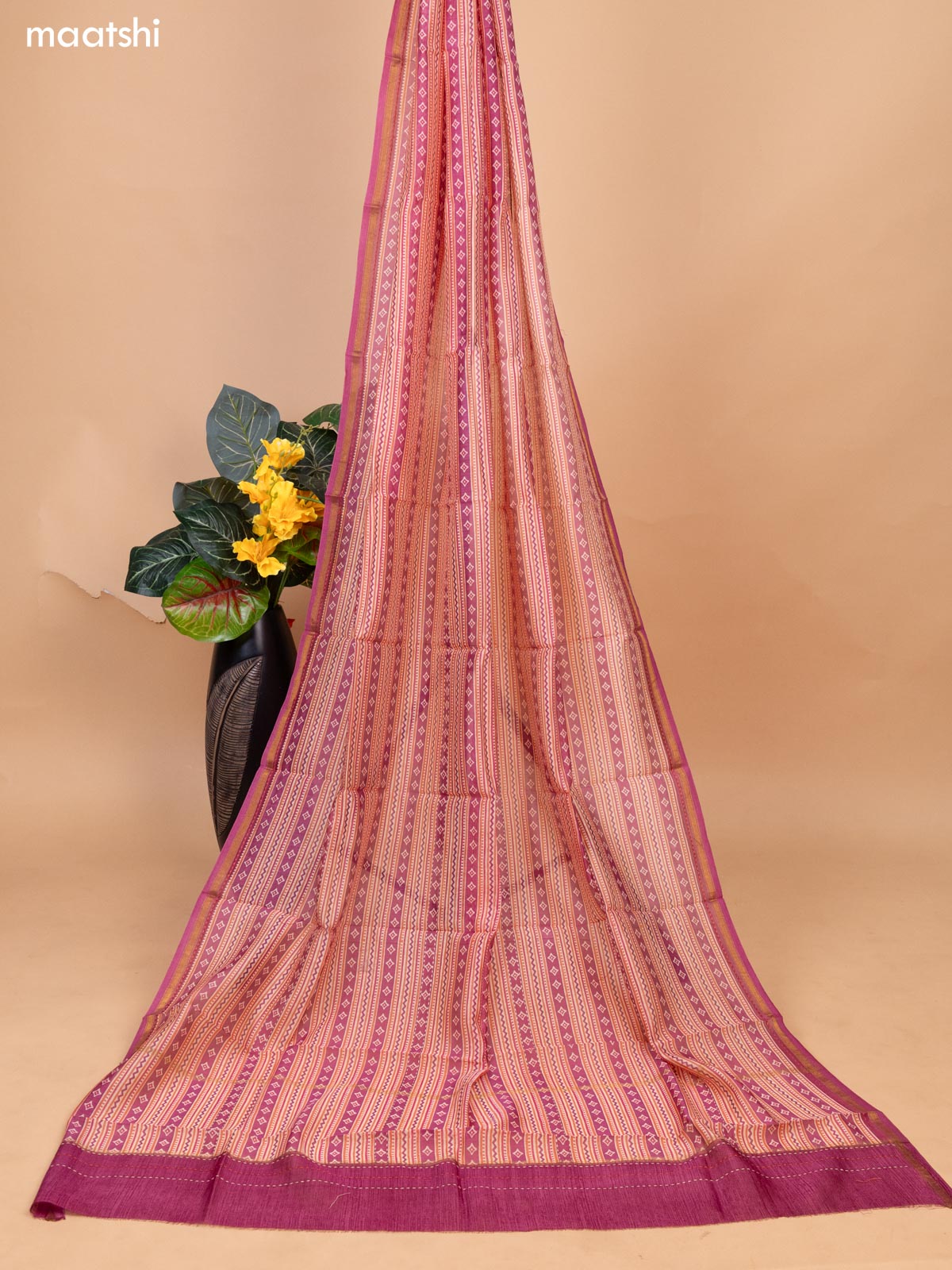 Magenta Pink Shade Chanderi Dress Material With Allover Butta Prints & Kantha Stich Work