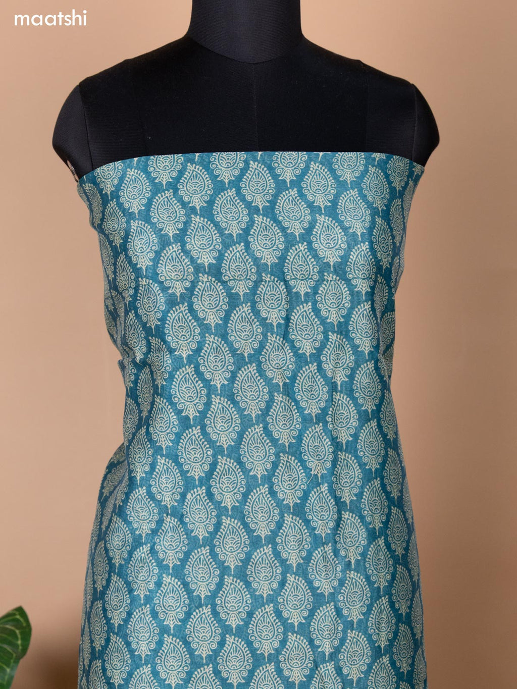 Teal Blue Chanderi Dress Material With Allover Butta Prints & Kantha Stich Work