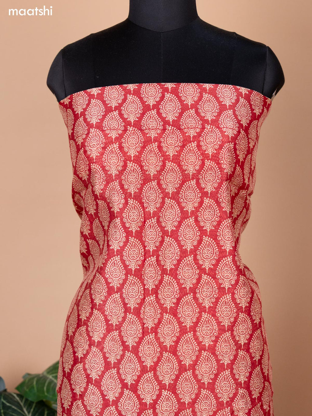 Red Chanderi Dress Material With Allover Butta Prints & Kantha Stich Work