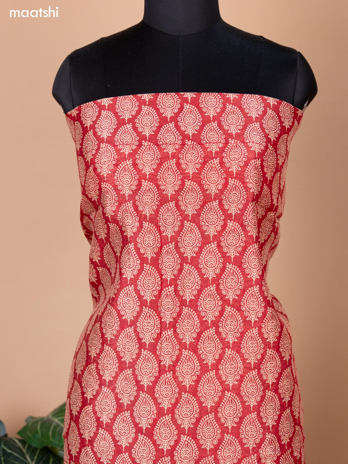 Red Chanderi Dress Material With Allover Butta Prints & Kantha Stich Work