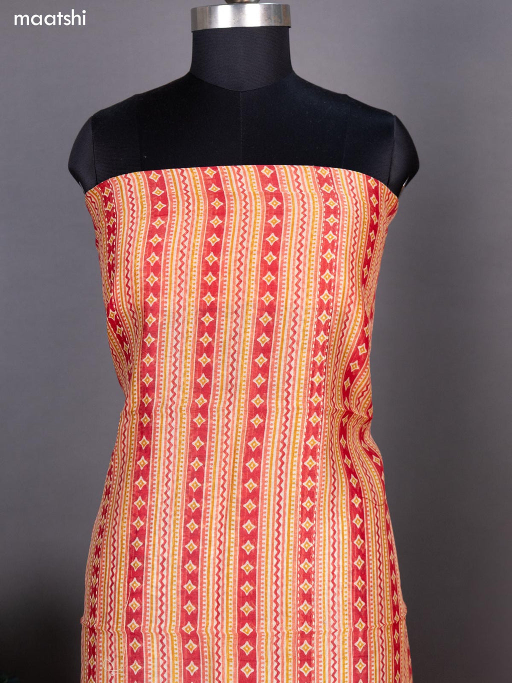 Mustard Yellow Chanderi Dress Material With Allover Butta Prints & Kantha Stich Work