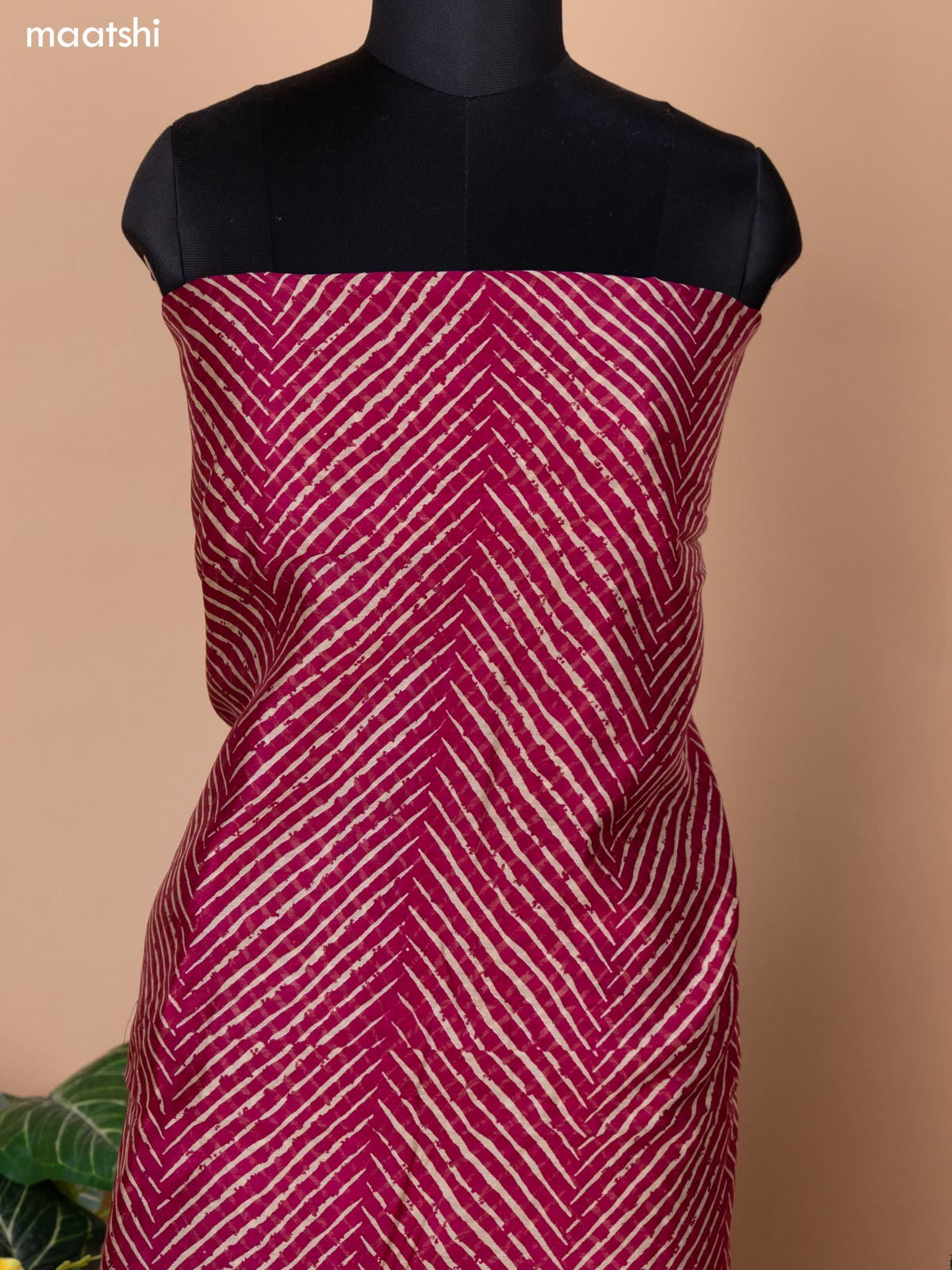 Dark Magenta and Green Chanderi Dress Material With Zig & Zag Weaves