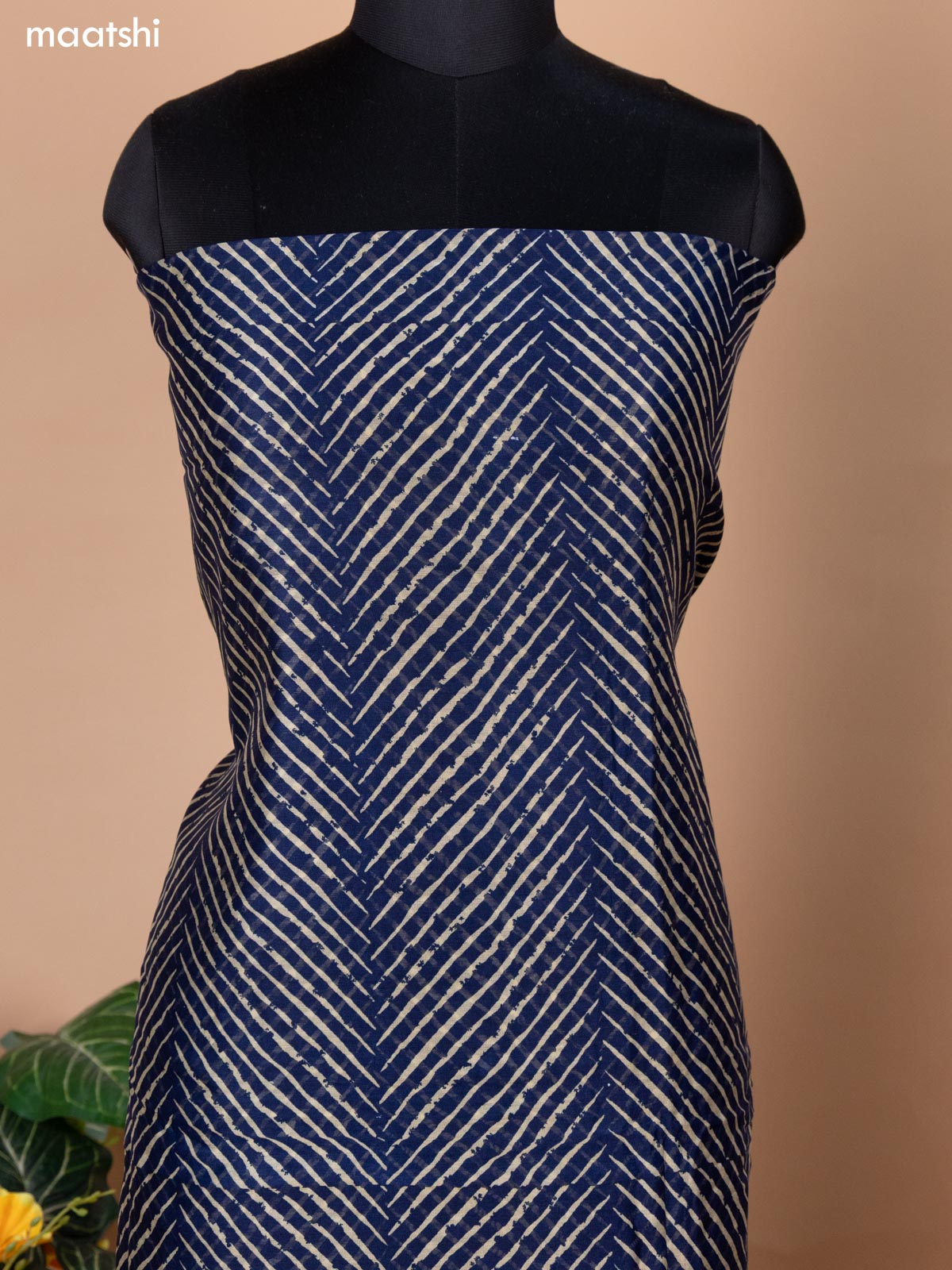 Navy Blue and Dark Magenta Chanderi Dress Material With Zig & Zag Weaves