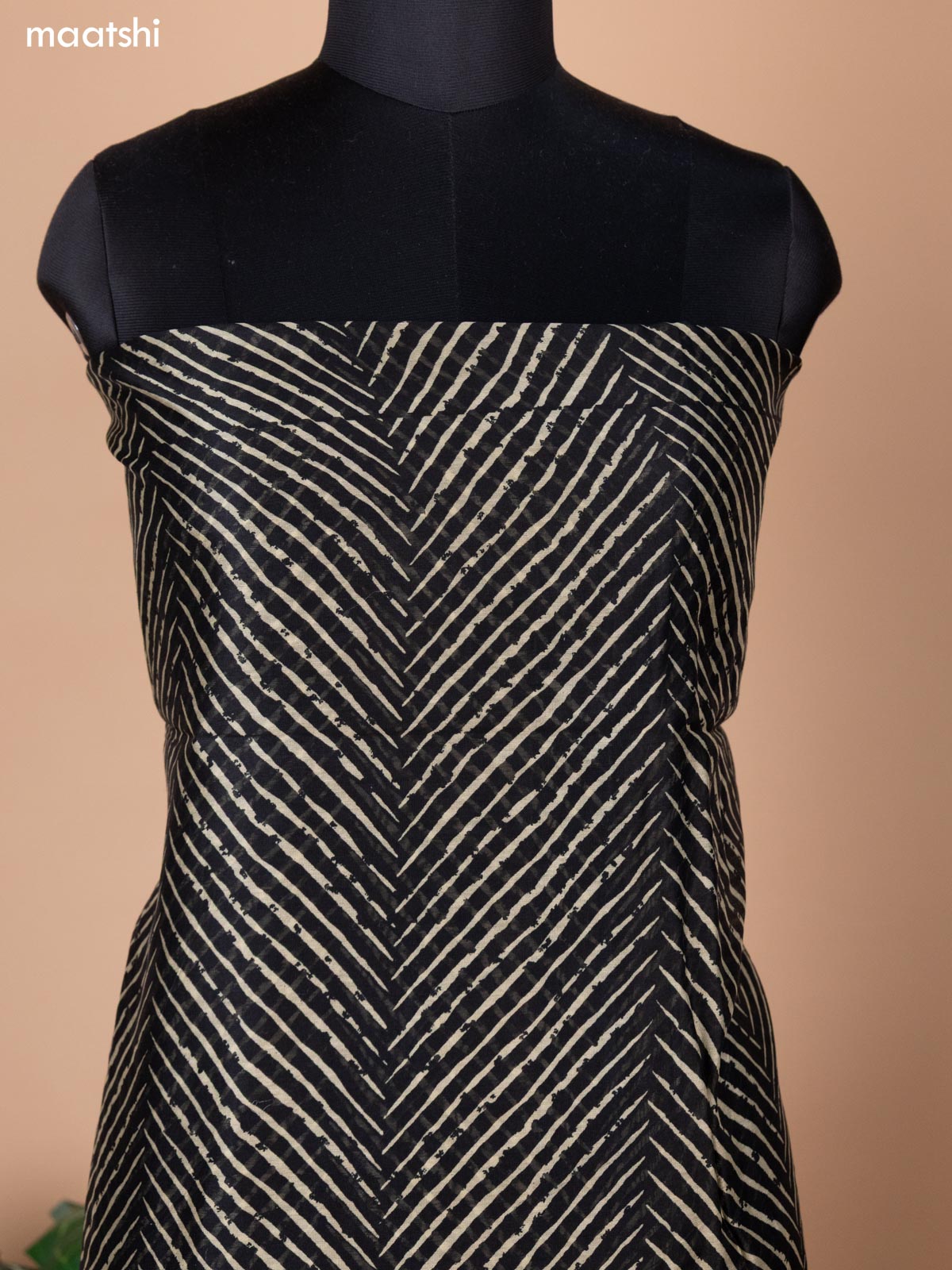 Black and Red Chanderi Dress Material With Zig & Zag Weaves