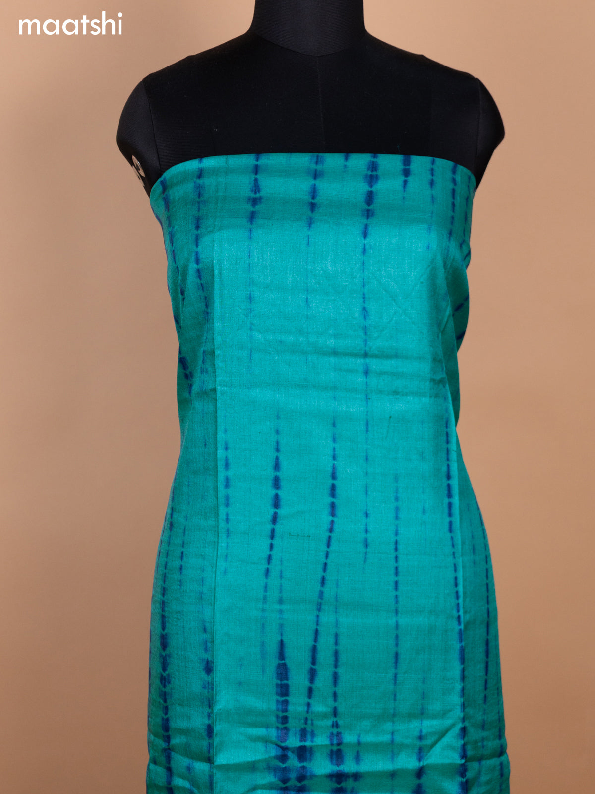 Teal Blue and Peacock Blue Pure Tussar Dress Material With Allover Tie & Dye Prints