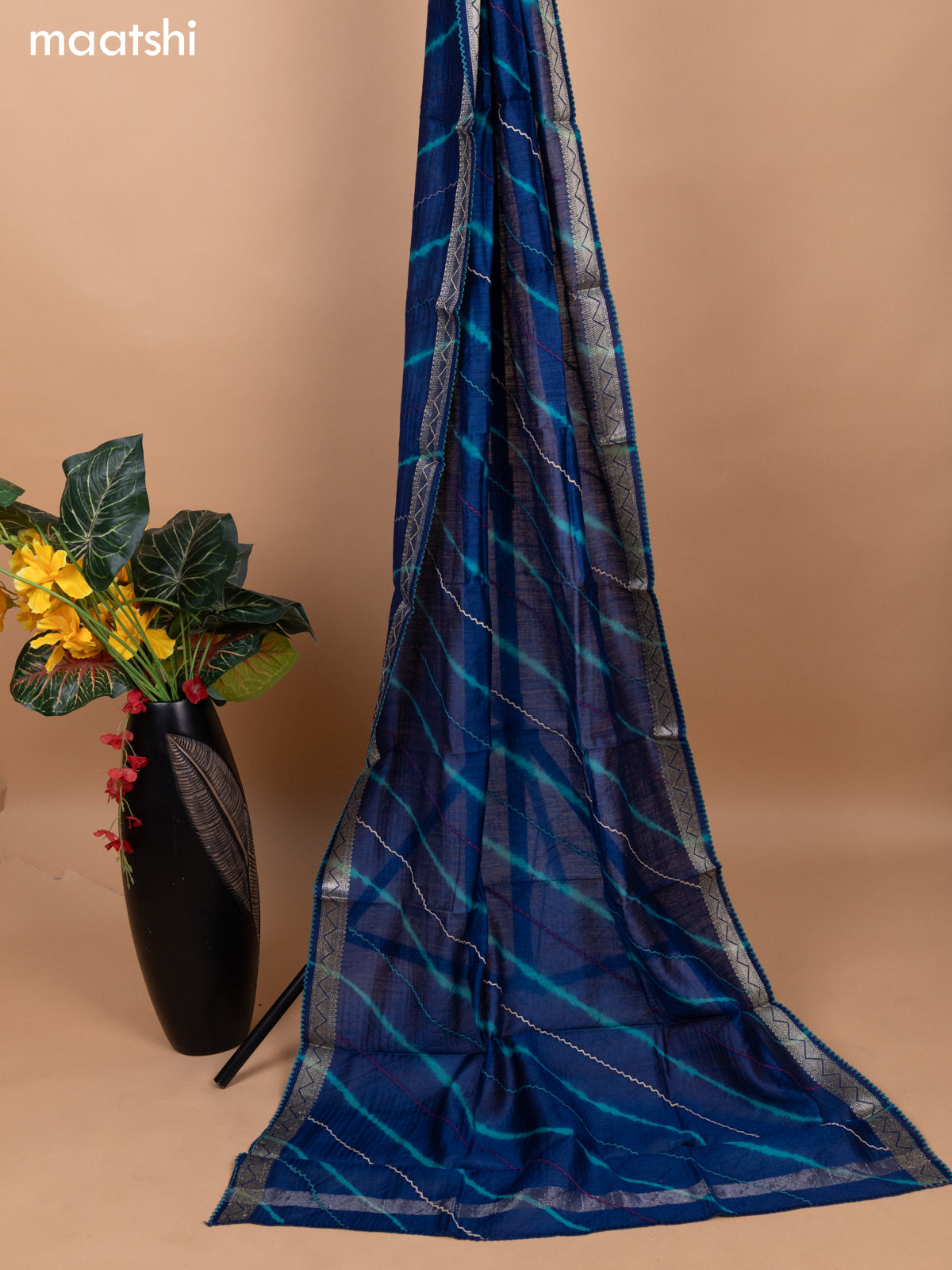 Teal Blue and Peacock Blue Pure Tussar Dress Material With Allover Tie & Dye Prints