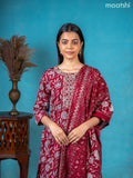 Semi cotton salwar suit maroon with allover floral prints & embroidery sequin work neck pattern and straight cut pant & dupatta